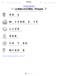 Aperçu de la feuille de travail imprimable La Belle et la Bête - Français