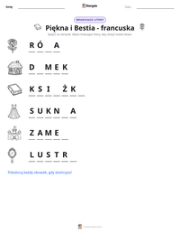 Podgląd drukowalnego arkusza ćwiczeń Piękna i Bestia - francuska