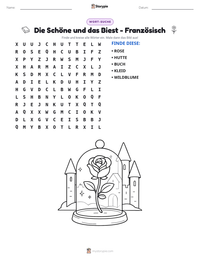 Die Schöne und das Biest - Französisch druckbare Arbeitsblatt Vorschau