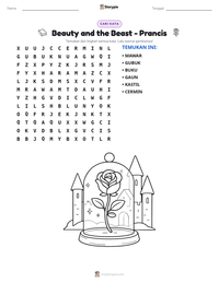 Prabaca lembar kerja cetak Beauty and the Beast - Prancis