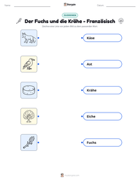 Der Fuchs und die Krähe - Französisch druckbare Arbeitsblatt Vorschau