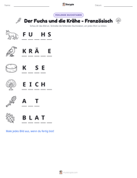 Der Fuchs und die Krähe - Französisch druckbare Arbeitsblatt Vorschau