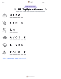 Aperçu de la feuille de travail imprimable Till l'Espiègle - Allemand