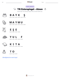 Till Eulenspiegel - Alman yazdırılabilir çalışma sayfası önizlemesi