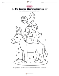 Die Bremer Stadtmusikanten druckbare Arbeitsblatt Vorschau