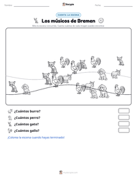 Vista previa de la hoja de trabajo imprimible de Los músicos de Bremen