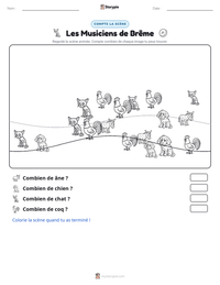 Aperçu de la feuille de travail imprimable Les Musiciens de Brême