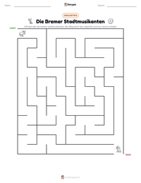 Die Bremer Stadtmusikanten druckbare Arbeitsblatt Vorschau