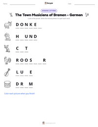 The Town Musicians of Bremen - German printable worksheet preview