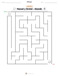 Vista previa de la hoja de trabajo imprimible de Hansel y Gretel - Alemán