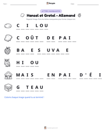Aperçu de la feuille de travail imprimable Hansel et Gretel - Allemand