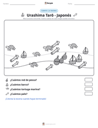 Vista previa de la hoja de trabajo imprimible de Urashima Tarō - Japonés