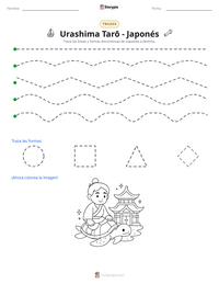 Vista previa de la hoja de trabajo imprimible de Urashima Tarō - Japonés