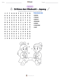 Prabaca lembar kerja cetak Orihime dan Hikoboshi - Jepang