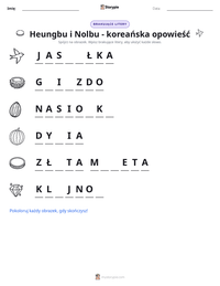 Podgląd drukowalnego arkusza ćwiczeń Heungbu i Nolbu - koreańska opowieść