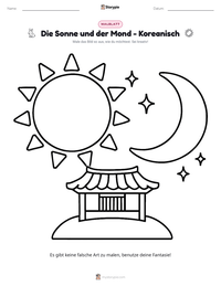 Die Sonne und der Mond - Koreanisch druckbare Arbeitsblatt Vorschau