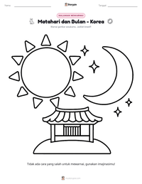 Prabaca lembar kerja cetak Matahari dan Bulan - Korea