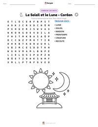 Aperçu de la feuille de travail imprimable Le Soleil et la Lune - Coréen