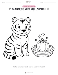 Vista previa de la hoja de trabajo imprimible de El Tigre y el Caqui Seco - Coreano