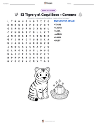 Vista previa de la hoja de trabajo imprimible de El Tigre y el Caqui Seco - Coreano