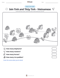 Sơn Tinh and Thủy Tinh - Vietnamese printable worksheet preview