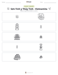 Vista previa de la hoja de trabajo imprimible de Sơn Tinh y Thủy Tinh - Vietnamita