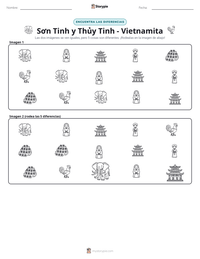 Vista previa de la hoja de trabajo imprimible de Sơn Tinh y Thủy Tinh - Vietnamita