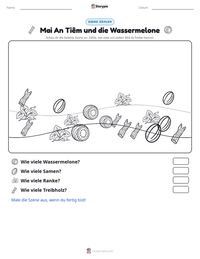 Mai An Tiêm und die Wassermelone druckbare Arbeitsblatt Vorschau