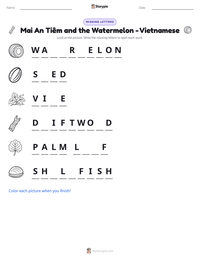 Mai An Tiêm and the Watermelon - Vietnamese printable worksheet preview