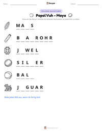 Popol Vuh - Maya druckbare Arbeitsblatt Vorschau