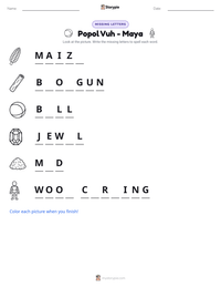 Popol Vuh - Maya printable worksheet preview