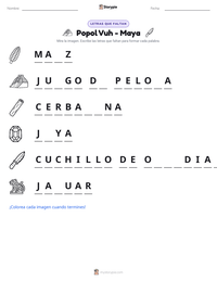Vista previa de la hoja de trabajo imprimible de Popol Vuh - Maya
