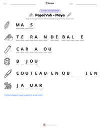 Aperçu de la feuille de travail imprimable Popol Vuh - Maya