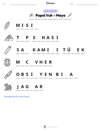 Popol Vuh - Maya yazdırılabilir çalışma sayfası önizlemesi