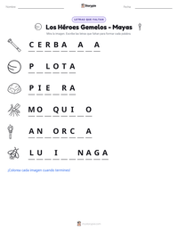 Vista previa de la hoja de trabajo imprimible de Los Héroes Gemelos - Mayas