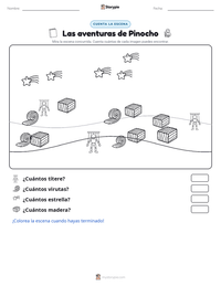 Vista previa de la hoja de trabajo imprimible de Las aventuras de Pinocho
