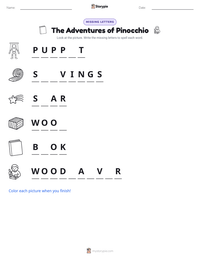 The Adventures of Pinocchio printable worksheet preview