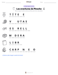 Vista previa de la hoja de trabajo imprimible de Las aventuras de Pinocho