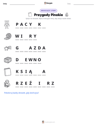 Podgląd drukowalnego arkusza ćwiczeń Przygody Pinokia