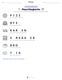 Pizza Margherita druckbare Arbeitsblatt Vorschau