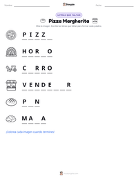 Vista previa de la hoja de trabajo imprimible de Pizza Margherita