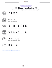 Pizza Margherita afdrukbare werkblad voorbeeld