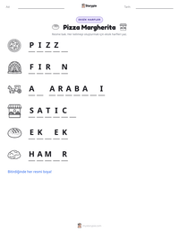 Pizza Margherita yazdırılabilir çalışma sayfası önizlemesi