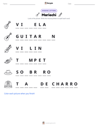 Mariachi printable worksheet preview