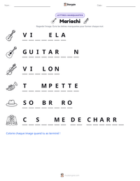 Aperçu de la feuille de travail imprimable Mariachi