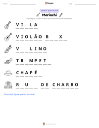 Prévia da folha de atividades imprimível Mariachi