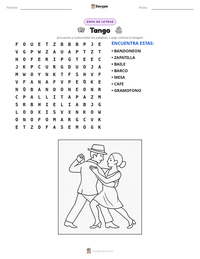Vista previa de la hoja de trabajo imprimible de Tango