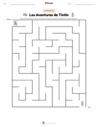 Aperçu de la feuille de travail imprimable Les Aventures de Tintin