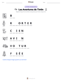 Aperçu de la feuille de travail imprimable Les Aventures de Tintin
