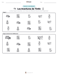 Aperçu de la feuille de travail imprimable Les Aventures de Tintin